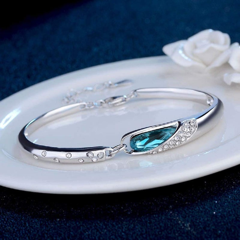 Lam Sence White Gold-plated Glass Slipper Blue Crystals Bangle Bracelet - Image 4